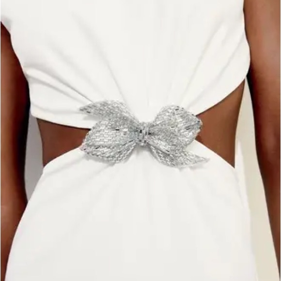 NWT ZARA RHINESTONE BOW CUT OUT HOLIDAY NYE OPEN BACK MINI DRESS - Picture 3 of 13